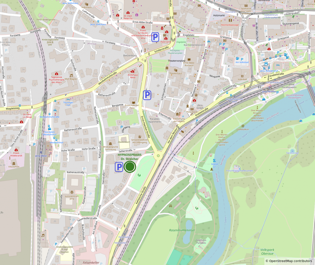 Kontakt: Anfahrtsskizze der Hypnosepraxis mit Parkmöglichkeiten